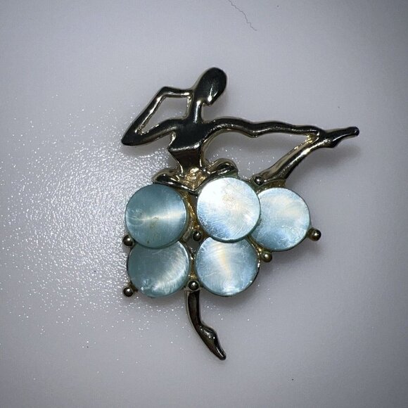 1950s mid century abstract ballerina pin pearlized green lucite on metal - Picture 1 of 4